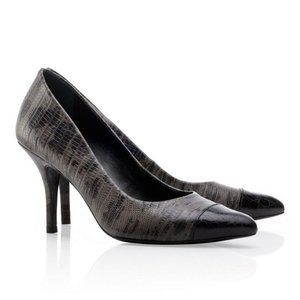 Tory Burch Gray Lyla Reptile-print Pumps Sz7M